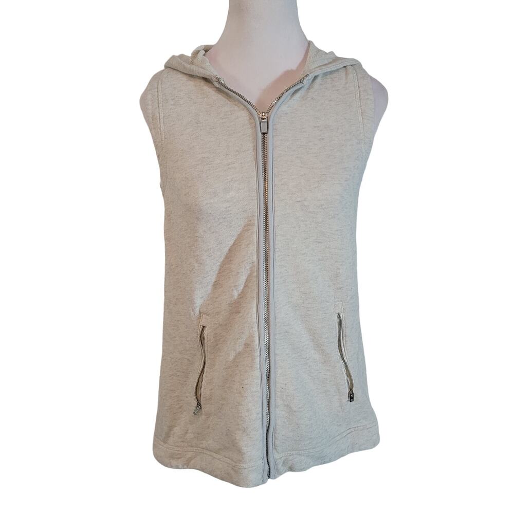 Athleta Size XXS Blissful Terry‎ Vest Medium Oatmeal Heather Pleated Hooded Zip